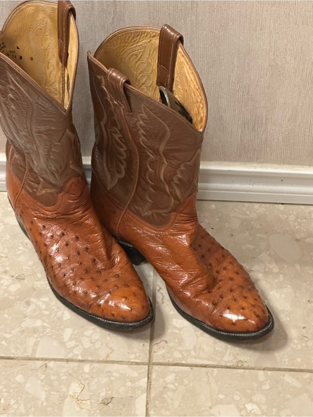 Men's Tony Lama Cognac Ostrich 3/4 Quill Gorgeous Western Cowboy Boots Size 11D